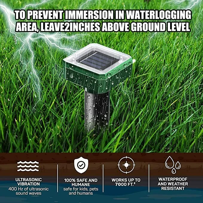 Solar Powered Mole Repellent Stakes 8pk Ultrasonic Gopher Snake Deterrent Waterproof Easy Install Offers Wide Coverage Up to 7500 Square Feet Per Stake for Outdoor Lawns and Gardens — view 7