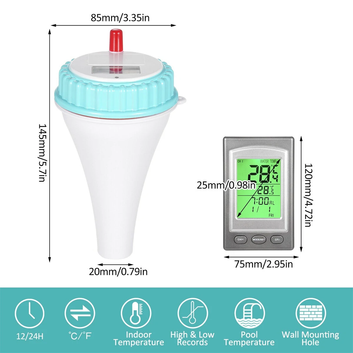 Solar-Powered Wireless Floating Pool Thermometer High Precision Sensor Long-Range Connectivity Easy Use Ideal for Pools Spas Hot Tubs Aquariums — view 3
