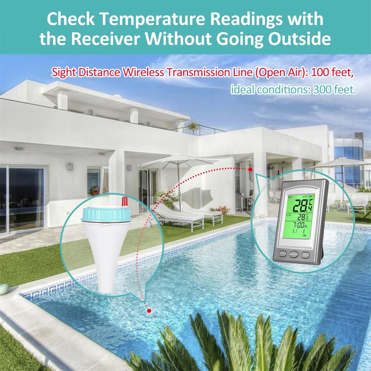 Solar-Powered Wireless Floating Pool Thermometer High Precision Sensor Long-Range Connectivity Easy Use Ideal for Pools Spas Hot Tubs Aquariums — view 5