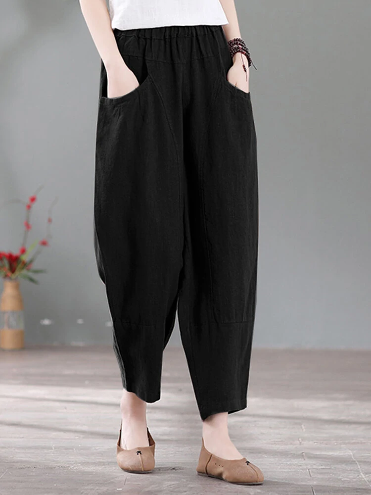 Solid Pocket Casual Cotton Pants — view 2