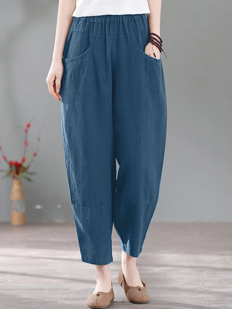Solid Pocket Casual Cotton Pants — view 3