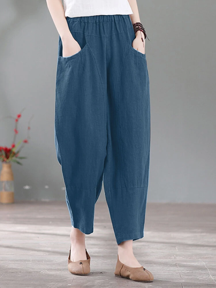 Solid Pocket Casual Cotton Pants — view 4