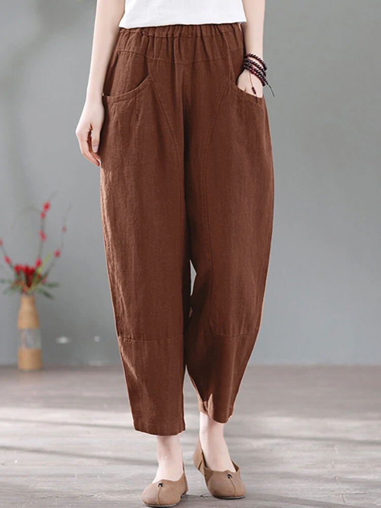 Solid Pocket Casual Cotton Pants — view 7