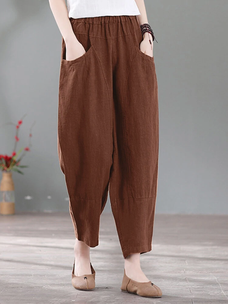 Solid Pocket Casual Cotton Pants — view 8