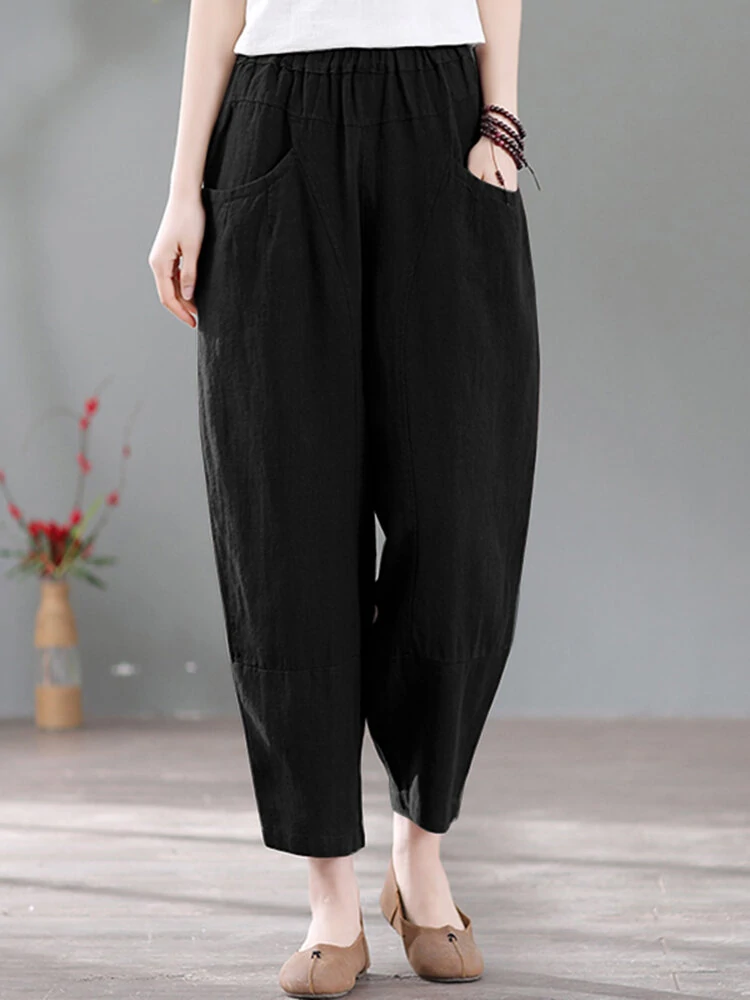 Solid Pocket Casual Cotton Pants — view 9