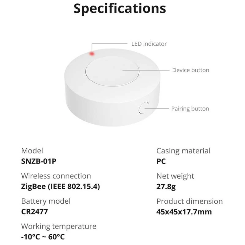 SONOFF SNZB-01P Zigbee3.0 Wireless Smart Switch Custom Button Action Two-way Control Smart Scene Control With Alexa Google Home — view 7