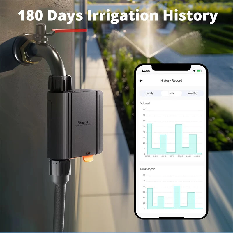 SONOFF SWV Zigbee3.0 Smart Water Valve Smart Timing Irrigation Switch Track 6-month Historical Data Support Open-source Platforms Voice Control Works with Alexa Google Home — view 5