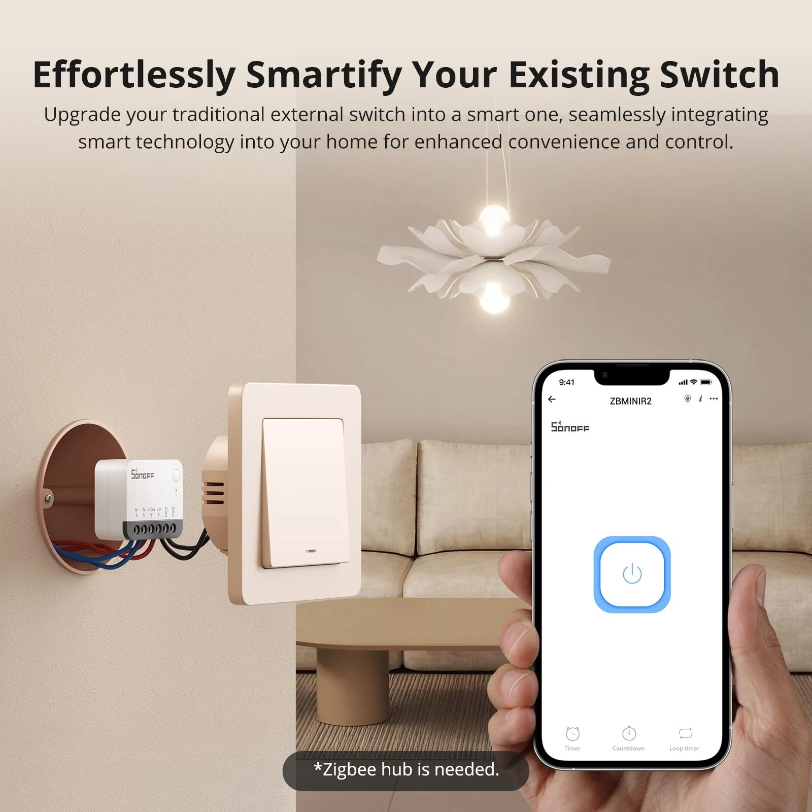 SONOFF ZBMINIR2 Zigbe Smart External Switch Control Timer Function Compact Size Requires Neutral Wire Voice Control Works with Alexa Google Home — view 6