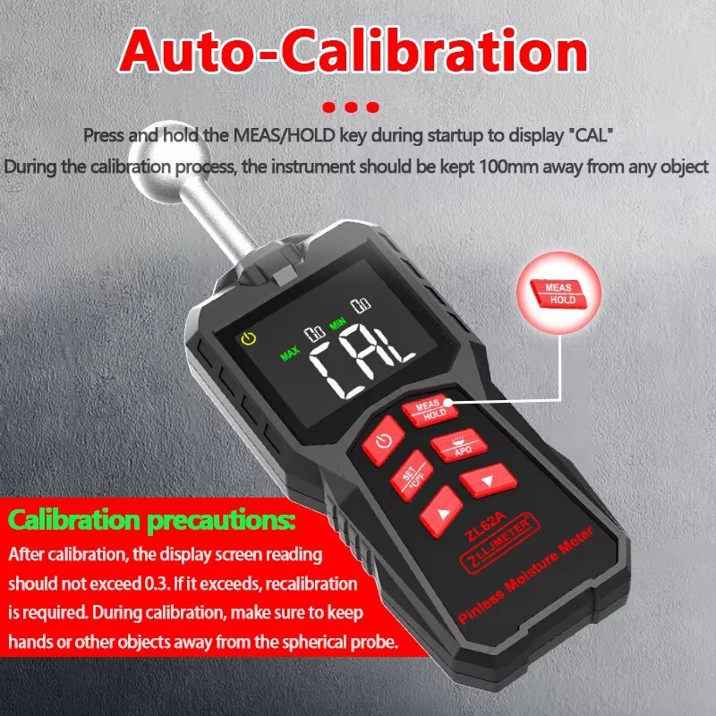Spherical Induction Moisture Meter ZL62A ZL62B High Precision Portable Wood Wall Tester 0.1-99.9 Percent Moisture Range Adjustable Threshold — view 3