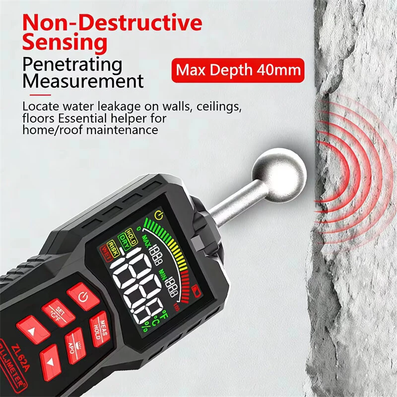 Spherical Induction Moisture Meter ZL62A ZL62B High Precision Portable Wood Wall Tester 0.1-99.9 Percent Moisture Range Adjustable Threshold — view 4