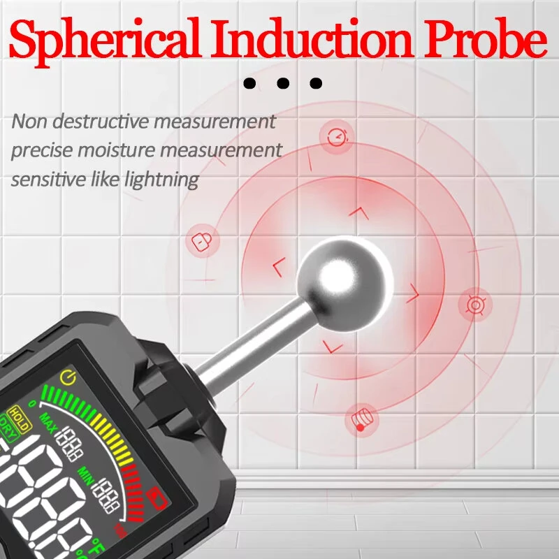 Spherical Induction Moisture Meter ZL62A ZL62B High Precision Portable Wood Wall Tester 0.1-99.9 Percent Moisture Range Adjustable Threshold — view 5