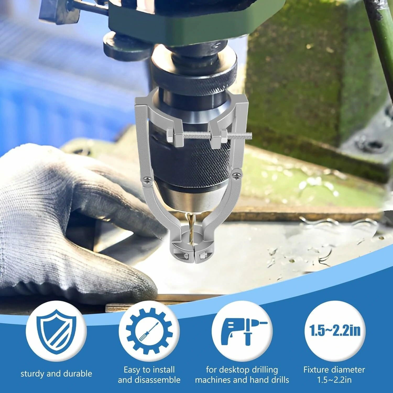 Square Hole Drill Bit Adapter with 4 Drill Bits Carbide Square Hole Drill Fixing Bracket Precise Woodworking Mortising Chisel Kit Tenon Drill Bits Fixing Bracket Accessory for Bench Drill — view 4