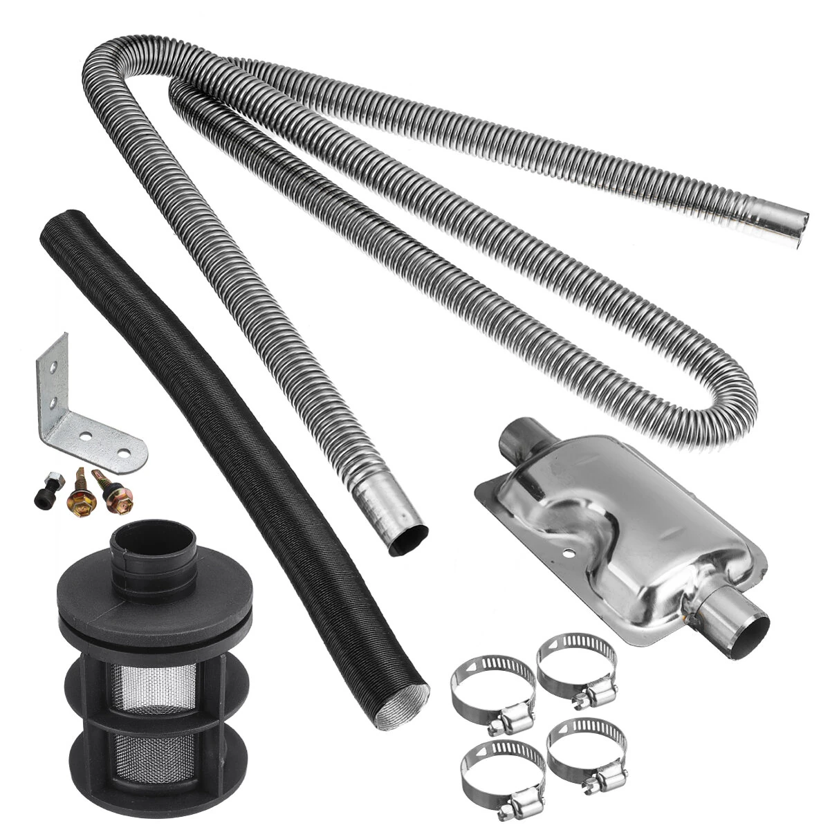 Stainless Exhaust Muffler Silencer Clamps Bracket Gas Vent Hose Portable 180cm Pipe Silence For Air Diesel Heater — Hcalory