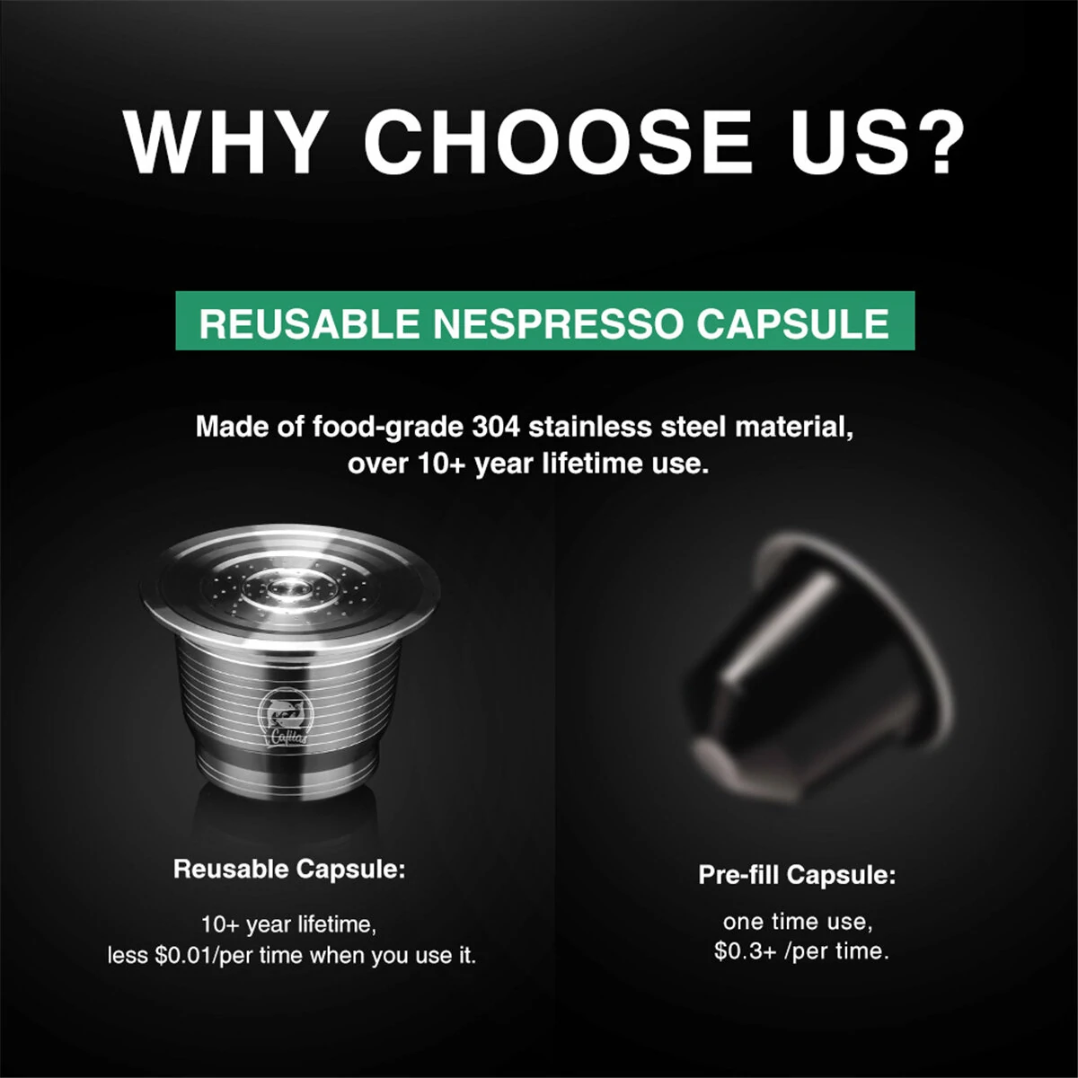 Stainless Steel Coffee Capsule Cup Reusable Refillable Kit For Nespresso U Machine — view 10