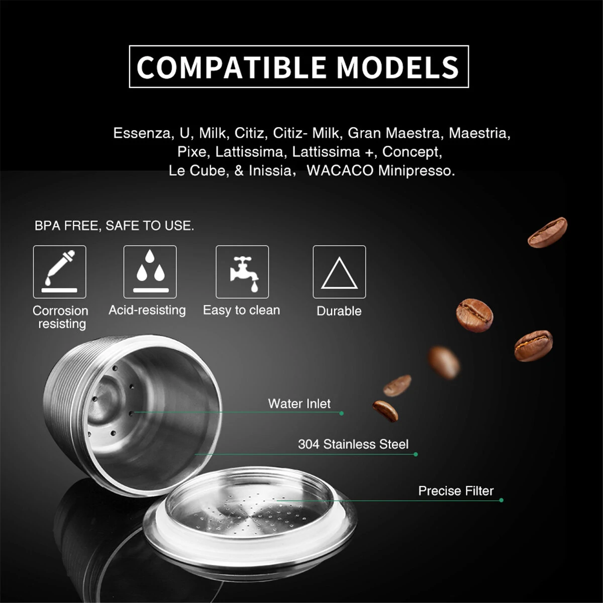 Stainless Steel Coffee Capsule Cup Reusable Refillable Kit For Nespresso U Machine — view 7