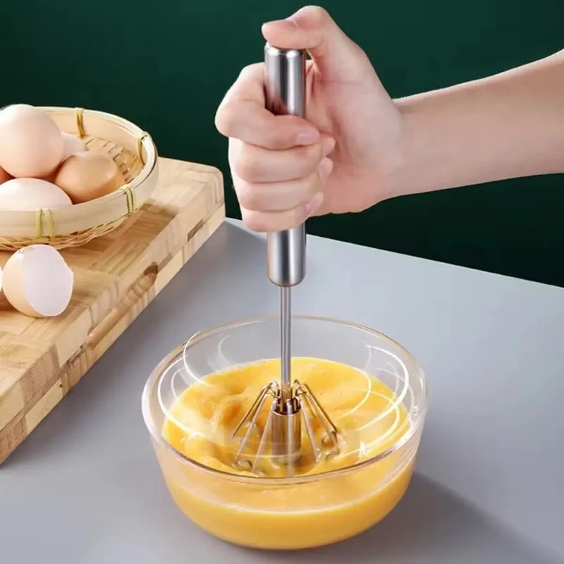 Stainless Steel Semi-Automatic Egg Beater Press Rotating Egg Beater Stir Bar Household Cream Egg Mixer Baking Gadget — view 2