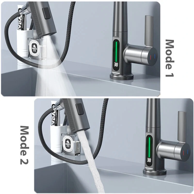 Stainless Steel Washing Faucet with Digital Temperature Display Dual Hot and Cold Function Ceramic Valve Includes Two 60CM G1/2 Hoses Versatile and Suitable for 99% of Sinks and Basins — view 5