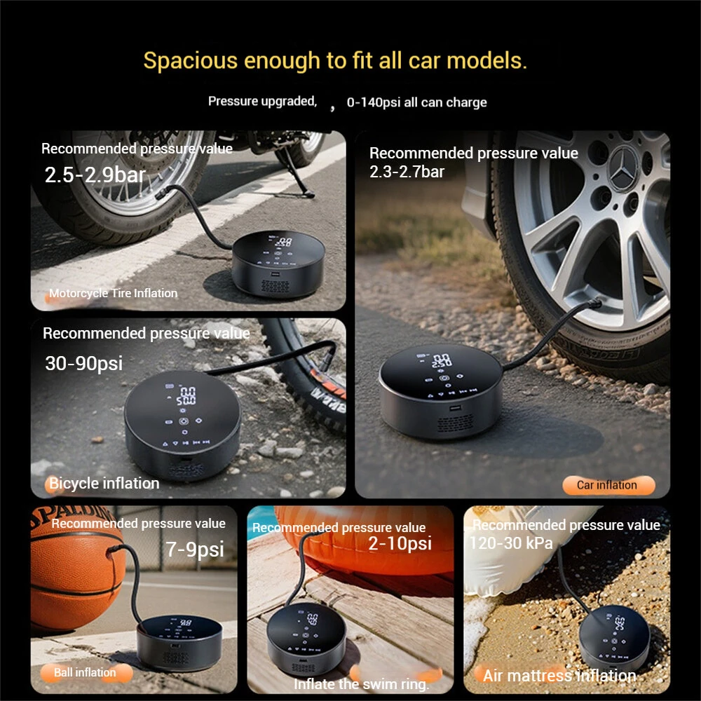 SUITU ST-9902B Speaker Version Wireless Air Pump Digital Display 140PSI Preset Tire Pressure  Automatic Start/Stop for Cars Motorcycles Bicycles Basketballs Inflate — view 4