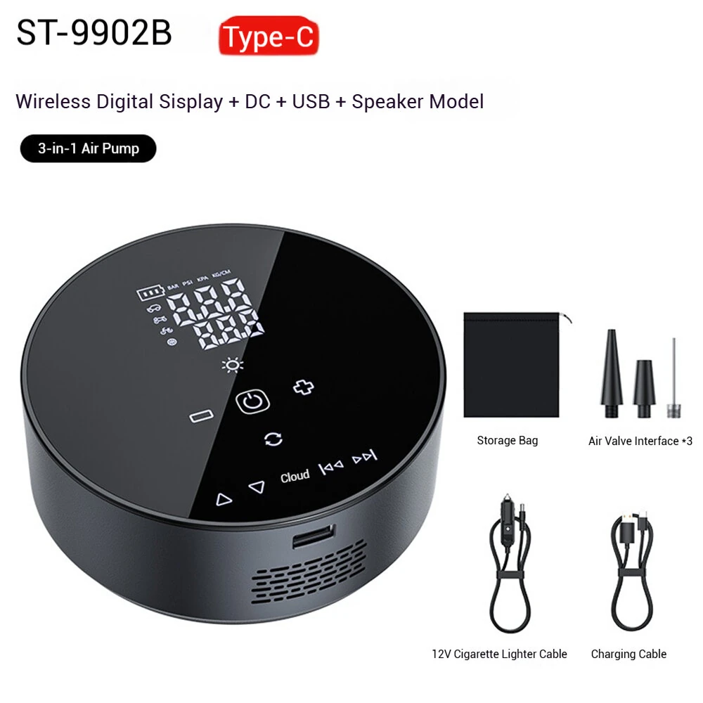 SUITU ST-9902B Speaker Version Wireless Air Pump Digital Display 140PSI Preset Tire Pressure  Automatic Start/Stop for Cars Motorcycles Bicycles Basketballs Inflate — view 6