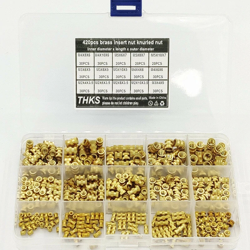 Suleve MXBN11 420Pcs M2 M3 M4 M5 Metric Female Thread Brass Knurled Nut Threaded Insert Embedment Nuts Assortment Kit — view 2