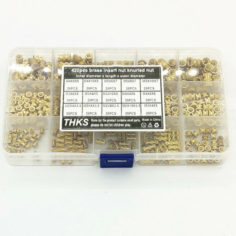 Suleve MXBN11 420Pcs M2 M3 M4 M5 Metric Female Thread Brass Knurled Nut Threaded Insert Embedment Nuts Assortment Kit — view 3