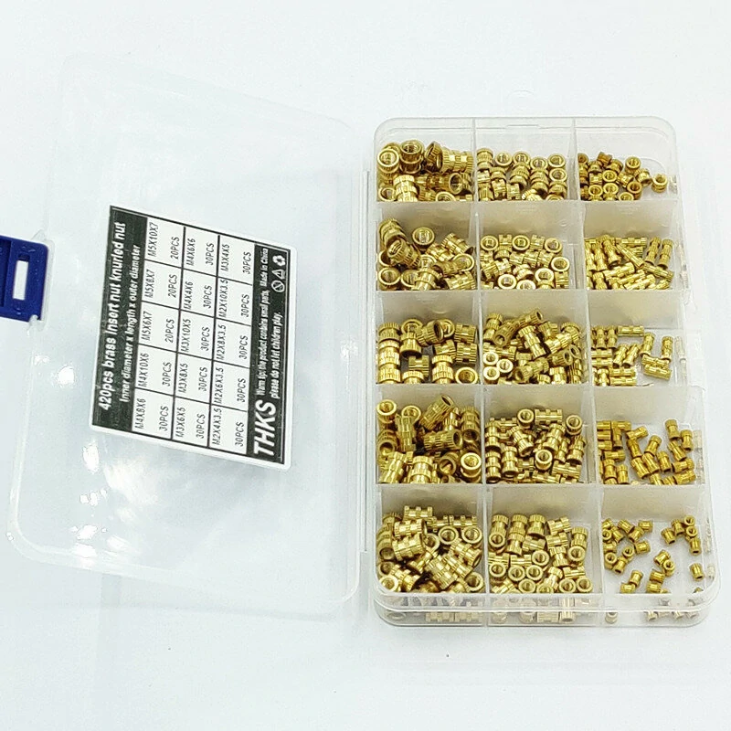 Suleve MXBN11 420Pcs M2 M3 M4 M5 Metric Female Thread Brass Knurled Nut Threaded Insert Embedment Nuts Assortment Kit — view 4