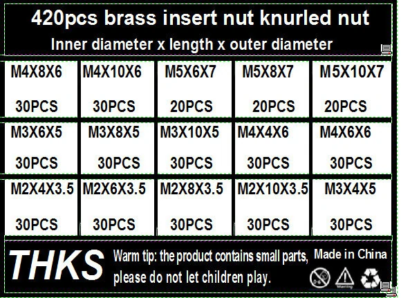 Suleve MXBN11 420Pcs M2 M3 M4 M5 Metric Female Thread Brass Knurled Nut Threaded Insert Embedment Nuts Assortment Kit — view 7