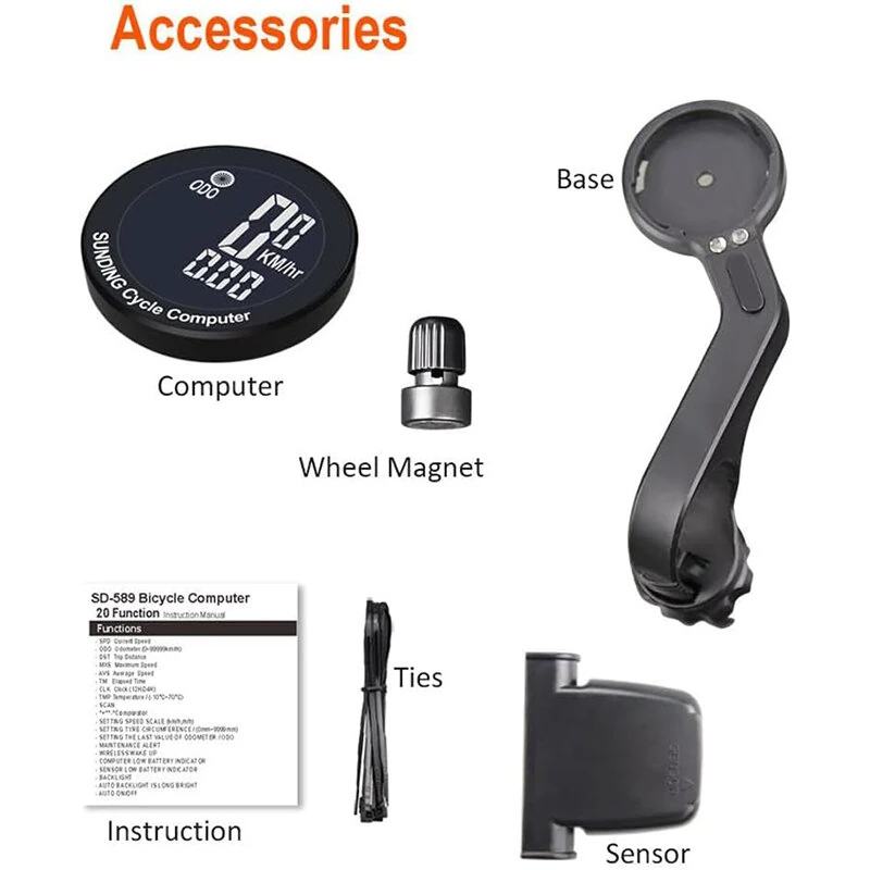 SunDing Wireless Bicycle Computer 16 Functions Waterproof Automatic Backlight Sensor Bike Speedometer Bicycle Odometer Stopwatch with Remote Control for MTB Road Cycle — view 8