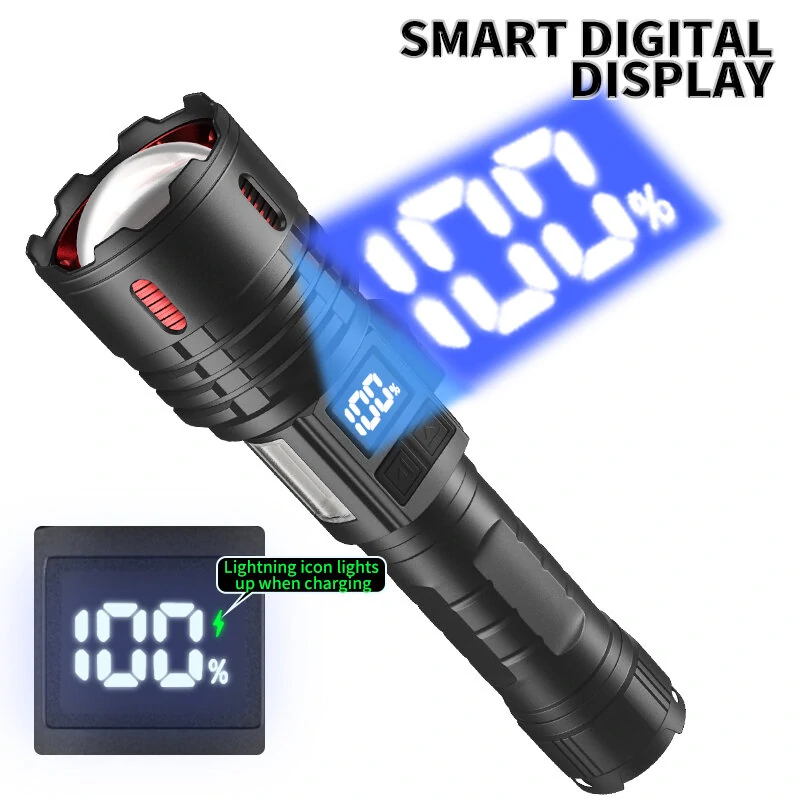 Super Bright Flashlight COB Side Light XHP70 30W LED USB-C with 26650 Battery 16000 Lumen Outdoor Emergency 6 Modes Zoomable Torch — view 4