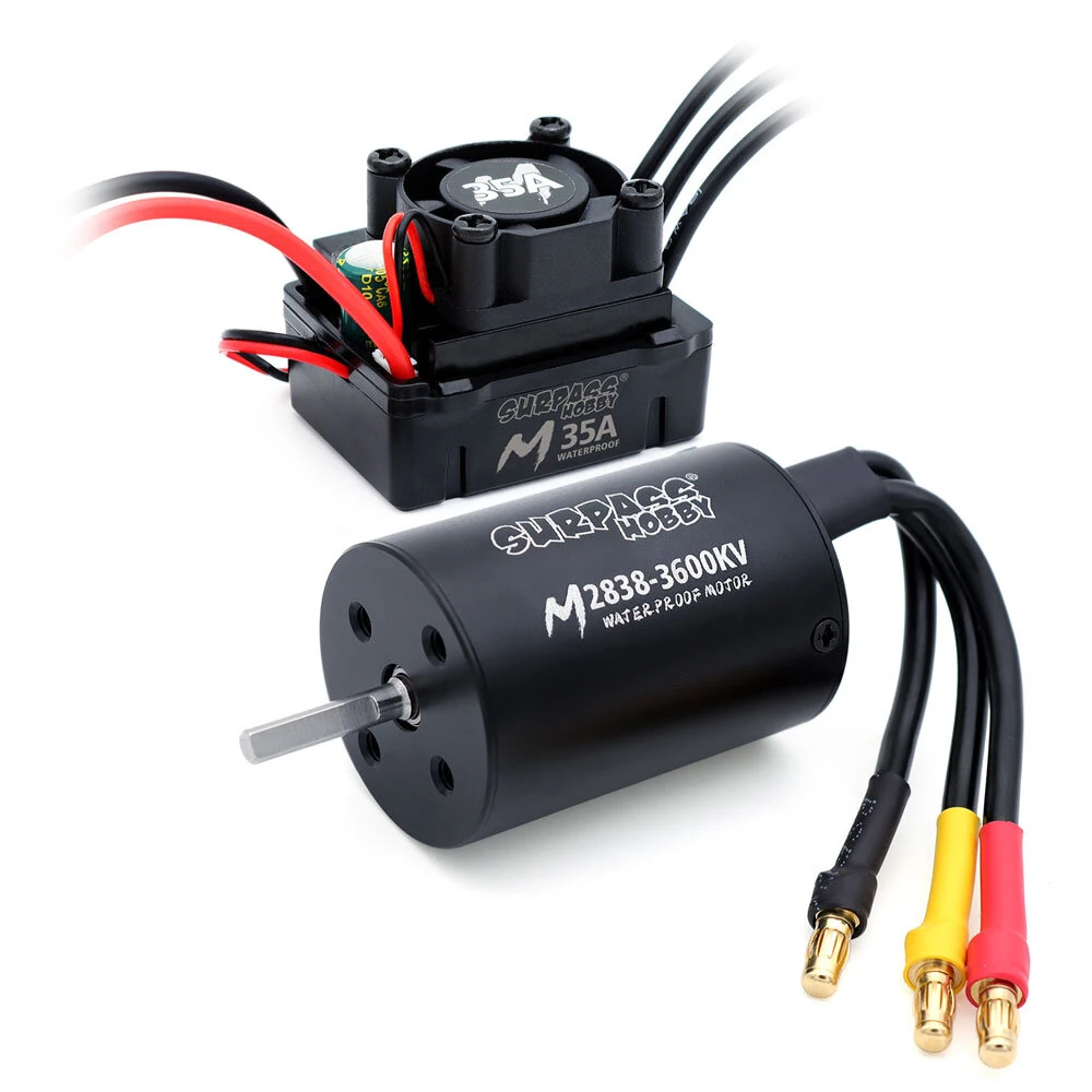 SURPASS HOBBY M2838 All Black Waterproof Brushless Motor M35A Waterproof ESC Set 3.5 Connector for 1/16 Model RC Car Parts — view 2
