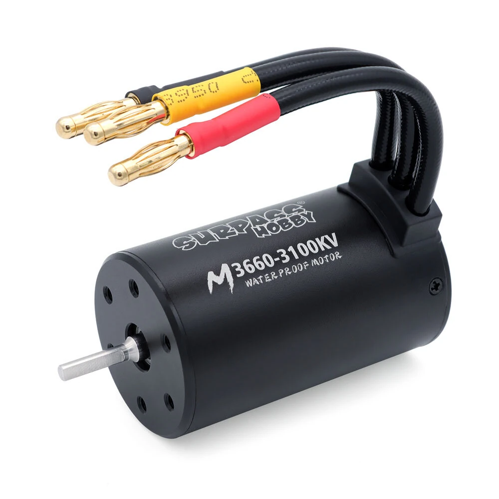 SURPASS HOBBY M3650 M3660 3.175mm Shaft 4.0mm Gold-Plated Connectors All-Black Waterproof Brushless Motor for 1/10 RC Car Models — SURPASS