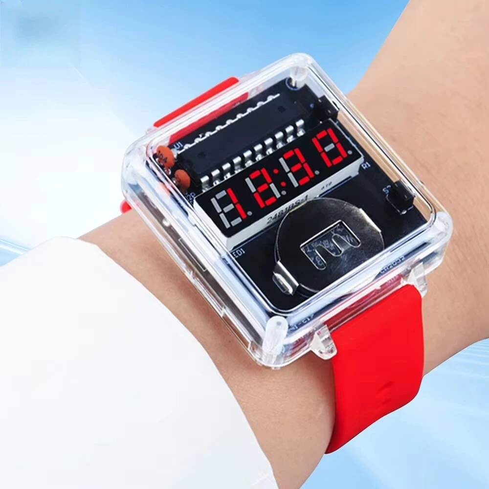 T15 DIY LED Digital Watch Kit Transparent Case Silicone Strap Microcontroller Clear Display Accessories for Soldering Practice — view 3