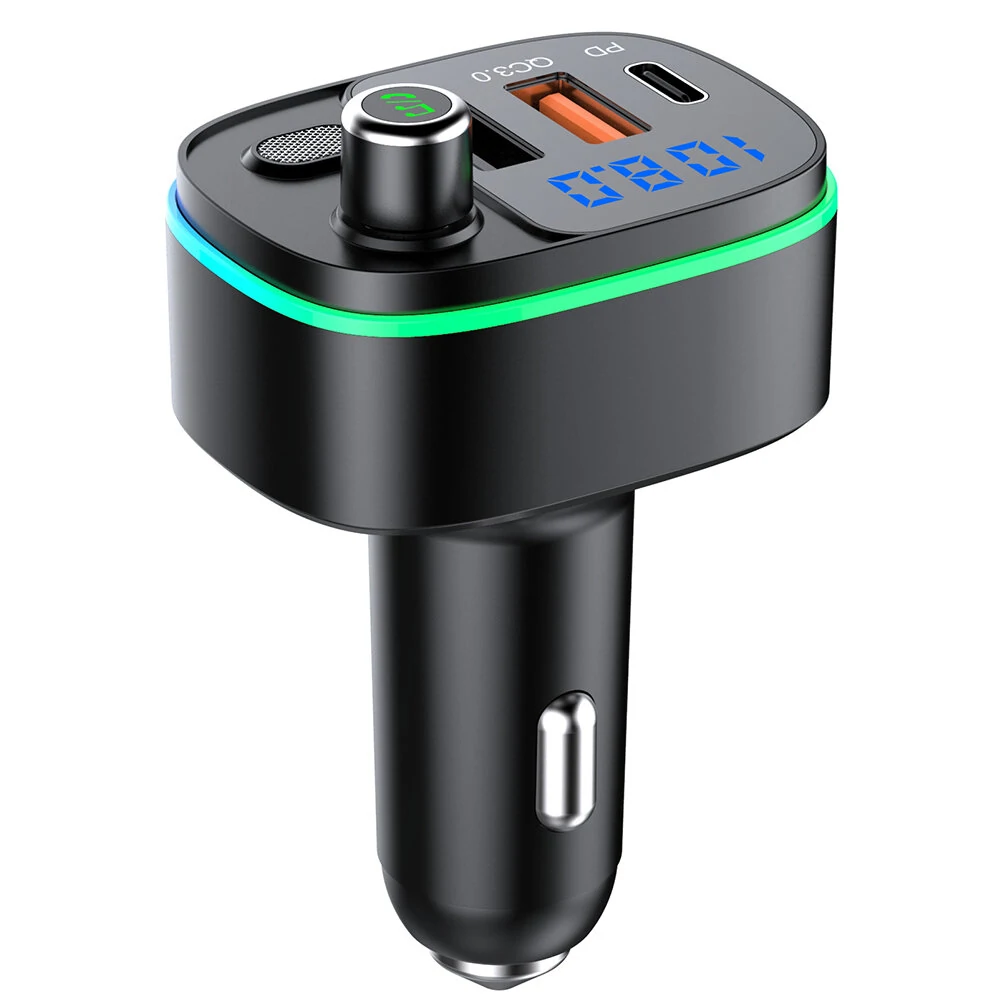 T65 bluetooth V5.0 FM Transmitter 18W PD + QC3.0 USB Car Charger 9 Colors Atmosphere Lights Siri Voice Control Hands-free Calls Digital Display Wireless Radio Adapter Music Play Car Kit — view 8