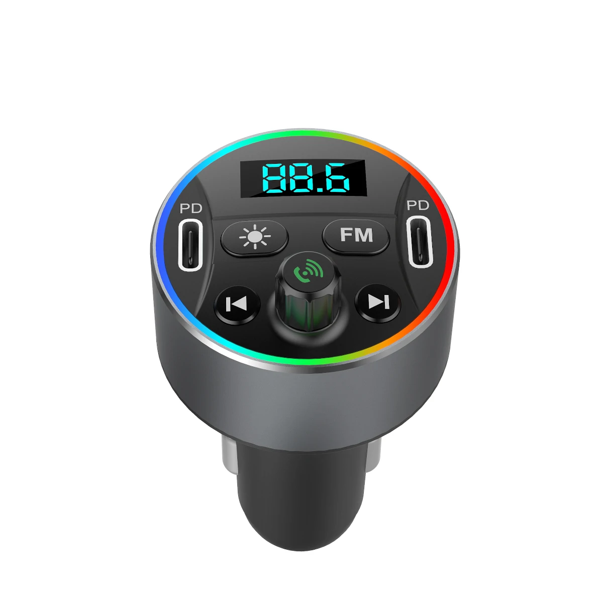 T69 bluetooth V5.0 FM Transmitter Dual 20W PD Car Charger 9 Colors Backlit Light Digital Display Hands-free Calls Voice Control MP3 Music Player Car Kit — view 6
