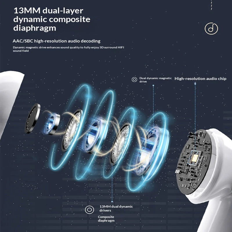 T7 Touch Screen Headset Wireless bluetooth 5.4 Earphone 13mm Dual Driver Composite Diaphragm AAC SBC Audio Digital Noise Cancelling 30H Playback IPX5 Waterproof Touch Control In-ear Sports Headphones — view 3