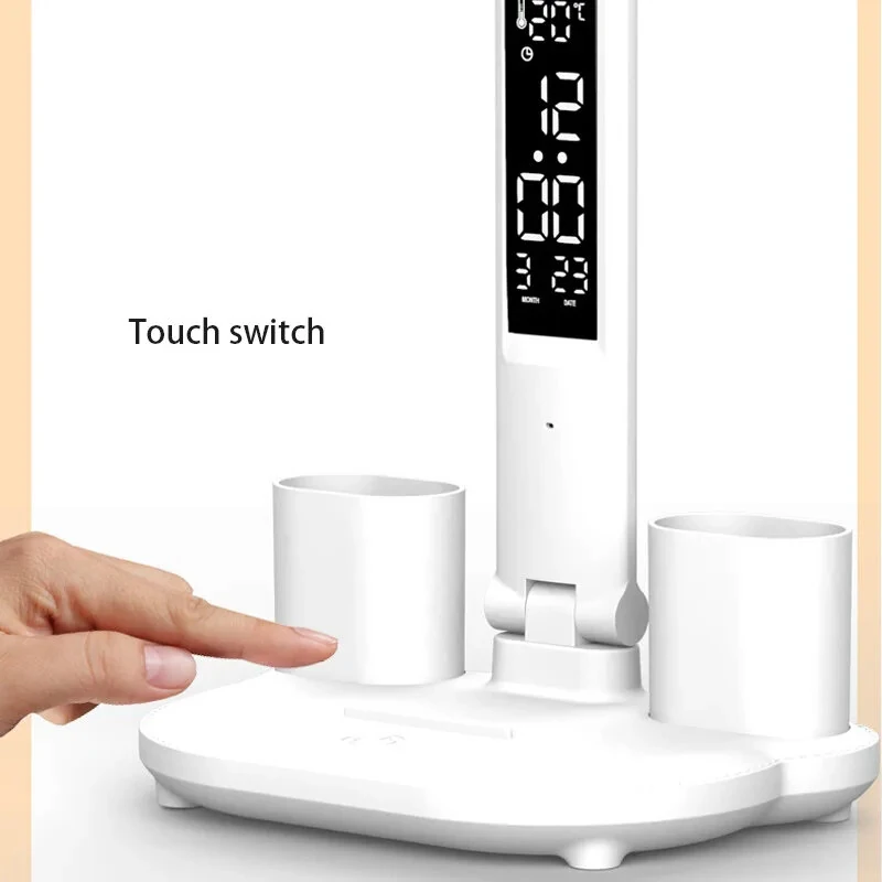 Table Lamp LED Double-headed Multifunction Foldable Touch With Calendar Clock USB Desk Lamp For Bedroom Bedside Reading Light — view 5