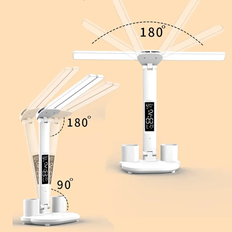 Table Lamp LED Double-headed Multifunction Foldable Touch With Calendar Clock USB Desk Lamp For Bedroom Bedside Reading Light — view 7