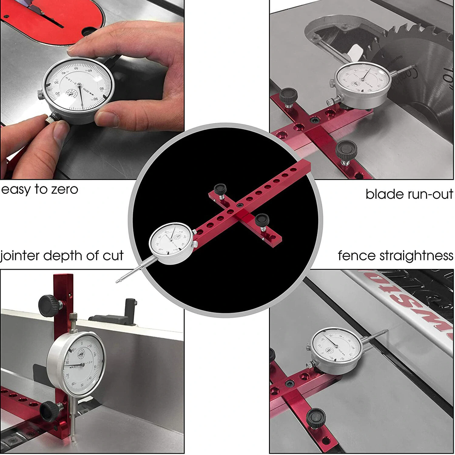 Table Saw Dial Indicator Gauge Tool with 22 Dial Indicator Tips Alignment System A-Line It Basic Kit Saw Table Aligning and Calibrating Machinery — view 4