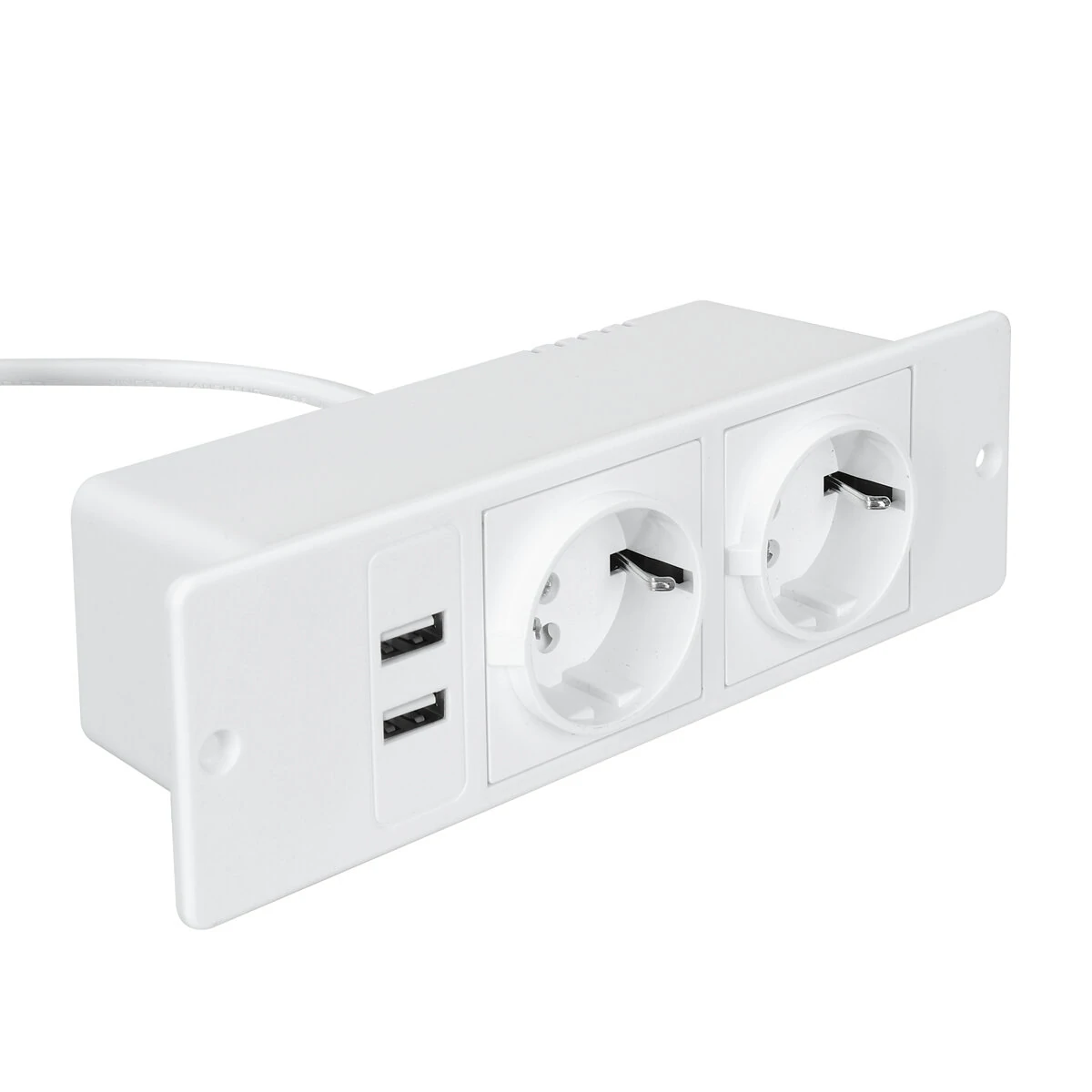 Table Socket with 2 USB 2 Sockets Built-in Socket 2-Way Installation Power Strip with 2 Screws for Kitchen Furniture or Worktops Recessed Socket 1.8 Cable16 A/3500 W — image 1