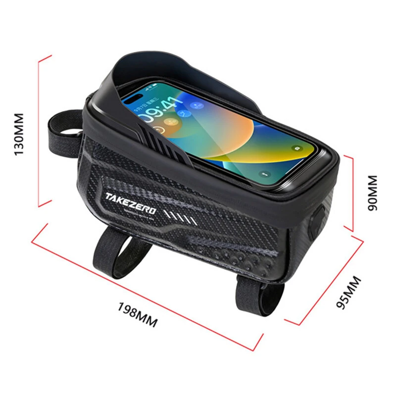 TAKEZERO 1L Bicycle Bag Waterproof Bike Phone Holder Frame Front Tube Cycling Bag Phone Case Support for 4.7-6.8 Inch Touch Screen Smartphones — view 10