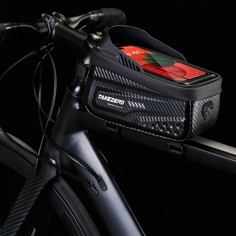 TAKEZERO 1L Bicycle Bag Waterproof Bike Phone Holder Frame Front Tube Cycling Bag Phone Case Support for 4.7-6.8 Inch Touch Screen Smartphones — view 3