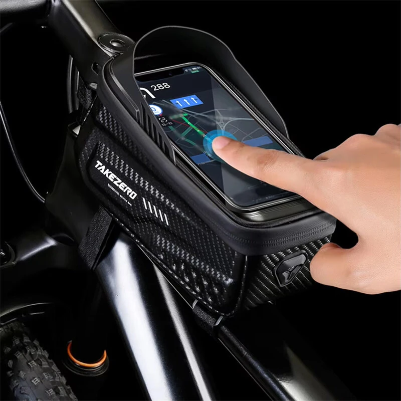 TAKEZERO 1L Bicycle Bag Waterproof Bike Phone Holder Frame Front Tube Cycling Bag Phone Case Support for 4.7-6.8 Inch Touch Screen Smartphones — view 5