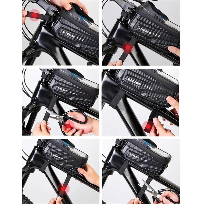 TAKEZERO 1L Bicycle Bag Waterproof Bike Phone Holder Frame Front Tube Cycling Bag Phone Case Support for 4.7-6.8 Inch Touch Screen Smartphones — view 6