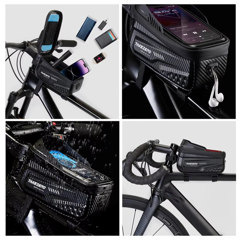 TAKEZERO 1L Bicycle Bag Waterproof Bike Phone Holder Frame Front Tube Cycling Bag Phone Case Support for 4.7-6.8 Inch Touch Screen Smartphones — view 8