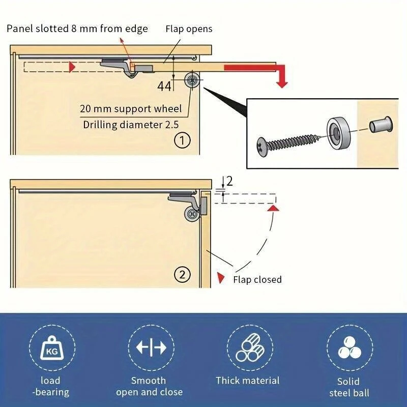 Telescopic Concealed Side Insert Swivel Slides 12 Inch Chrome Plated Steel Smooth Sliding Heavy Duty Cabinet Door Rails Furniture Hardware Quiet Anti Collision Design 12kg Load — view 6
