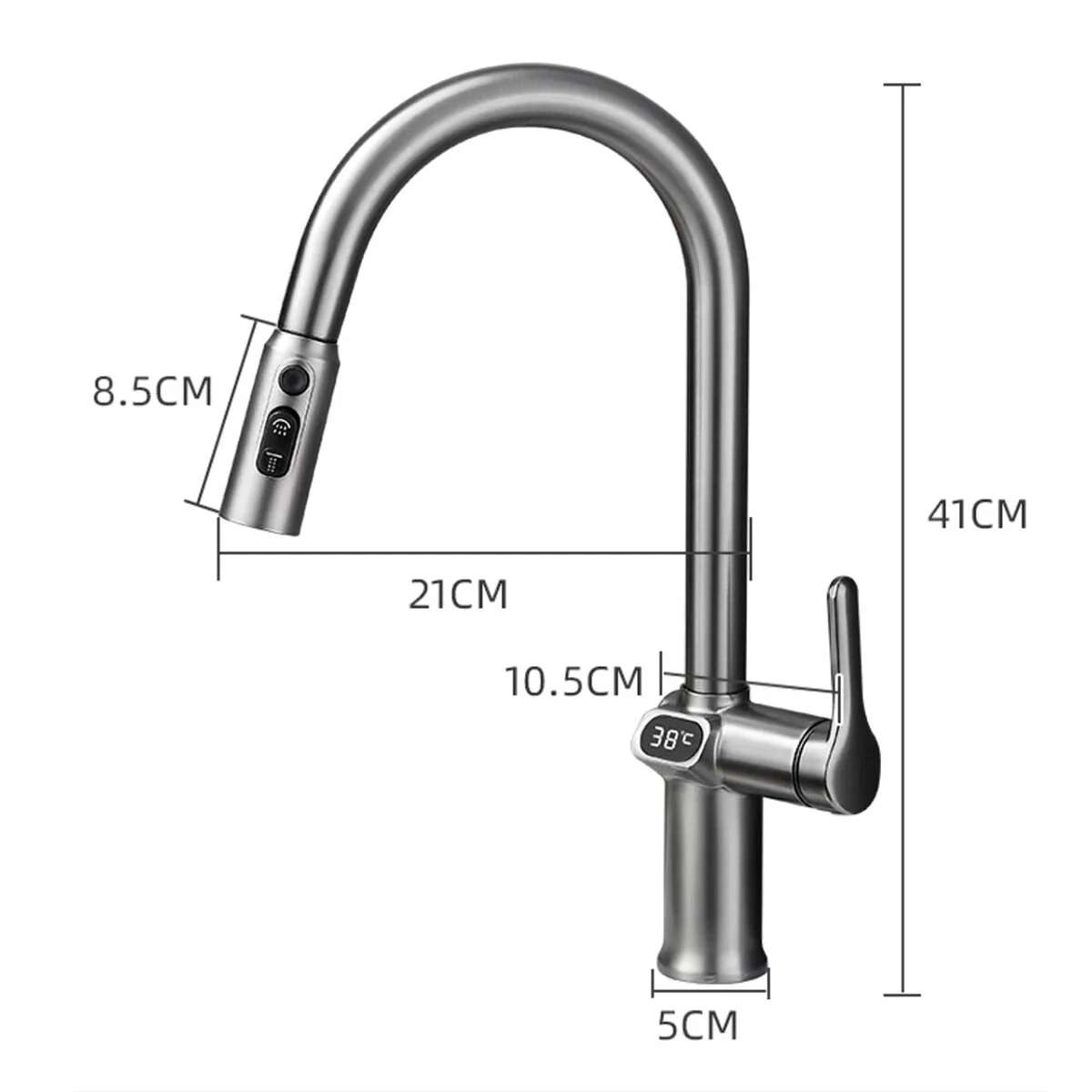 Temperature Digital LCD Display Pull Out Faucet Kitchen Single Handle Kitchen Sink Rotation Mixer Sprayer Hot And Cold Water Taps — view 9