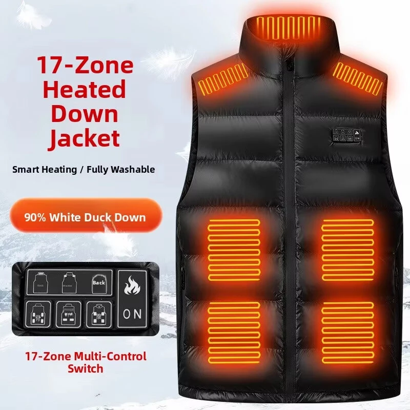 TENGOO 17 Zones Heated Vest USB Charging Winter Warm Down Sleeveless Jacket Outdoor Thermal Clothing Top for Men Women — view 5