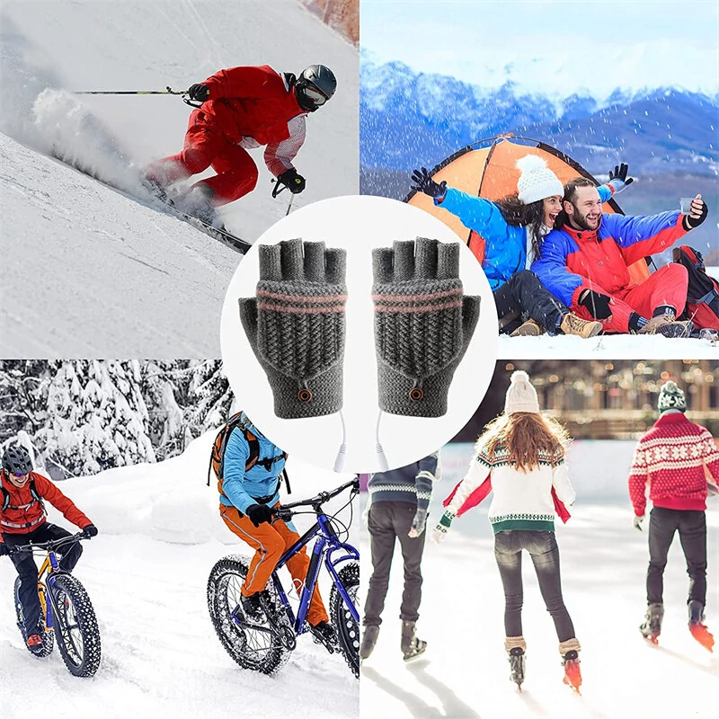 TENGOO 1pair Heated Gloves Mittens Knitting Fingerless Comfortable Winter Gloves for Indoor or Outdoor Man Women — view 3