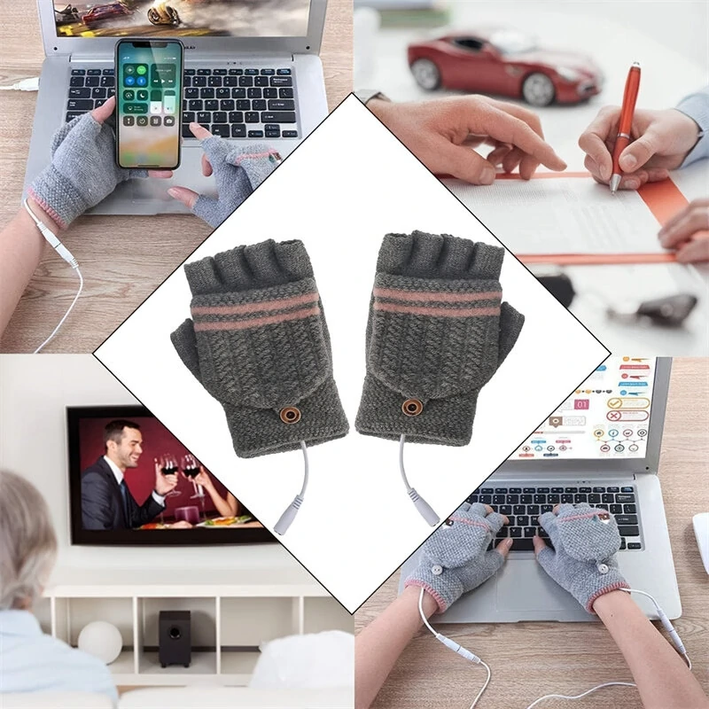 TENGOO 1pair Heated Gloves Mittens Knitting Fingerless Comfortable Winter Gloves for Indoor or Outdoor Man Women — view 5