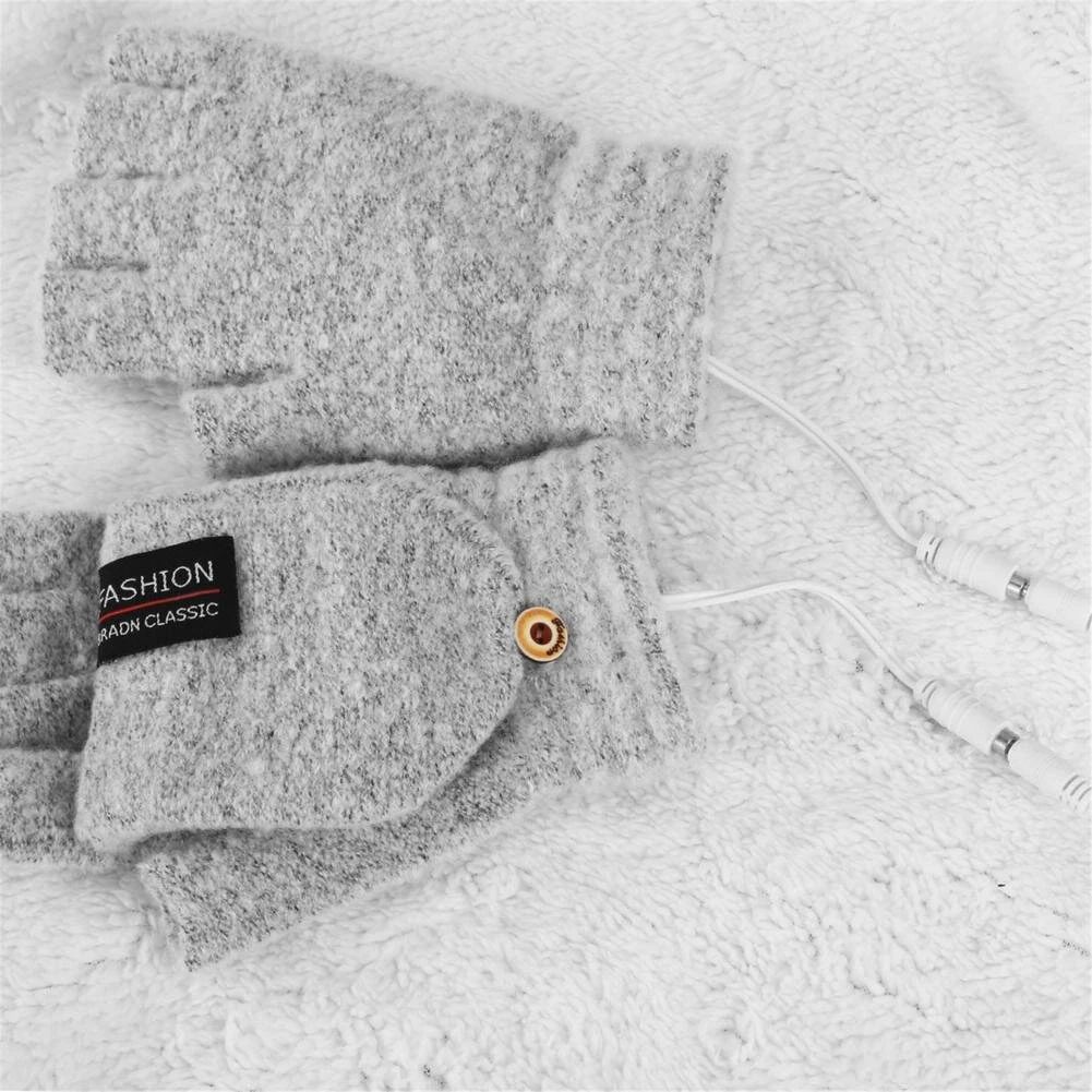 TENGOO 1Pair Winter Half-finger USB Electric Heated Gloves Double-sided Heating Flip-top Gloves for Winter Outdoor Skiing — view 7